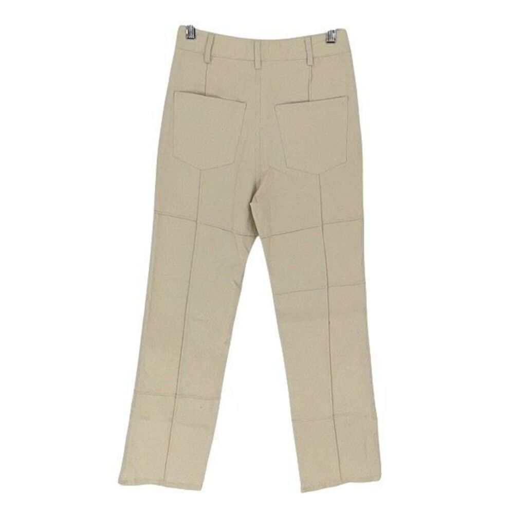 Isalis High Rise Cotton Twill Khaki Pants Block Stitching Pockets Ivory Size Sma — image 3 of 8